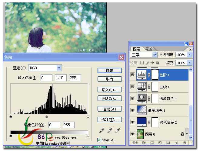 ‘Photoshop将绿荫下的美女调制出日系淡冷色效果‘