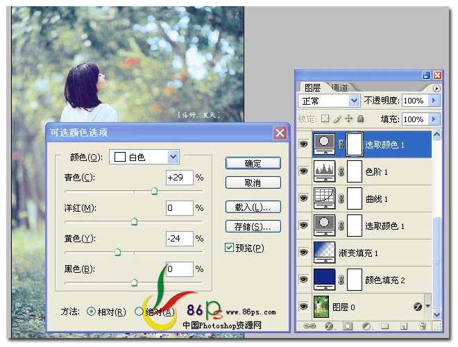 ‘Photoshop将绿荫下的美女调制出日系淡冷色效果‘