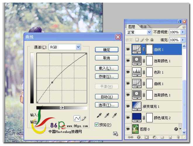 ‘Photoshop将绿荫下的美女调制出日系淡冷色效果‘
