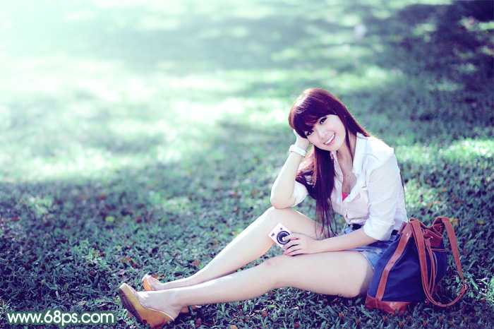 ‘Photoshop打造唯美的青色草地美女图片‘
