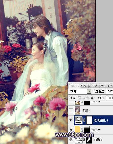 ‘Photoshop将外景婚片调成流行的橙蓝混合色‘
