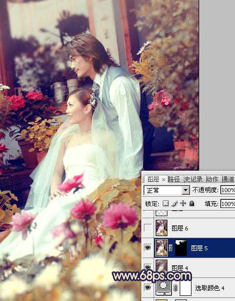 ‘Photoshop将外景婚片调成流行的橙蓝混合色‘