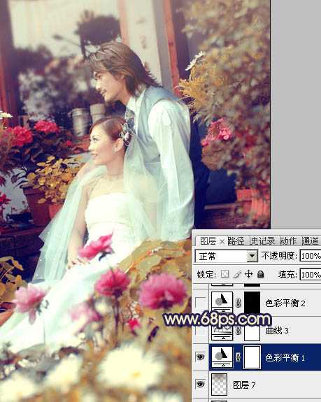 ‘Photoshop将外景婚片调成流行的橙蓝混合色‘
