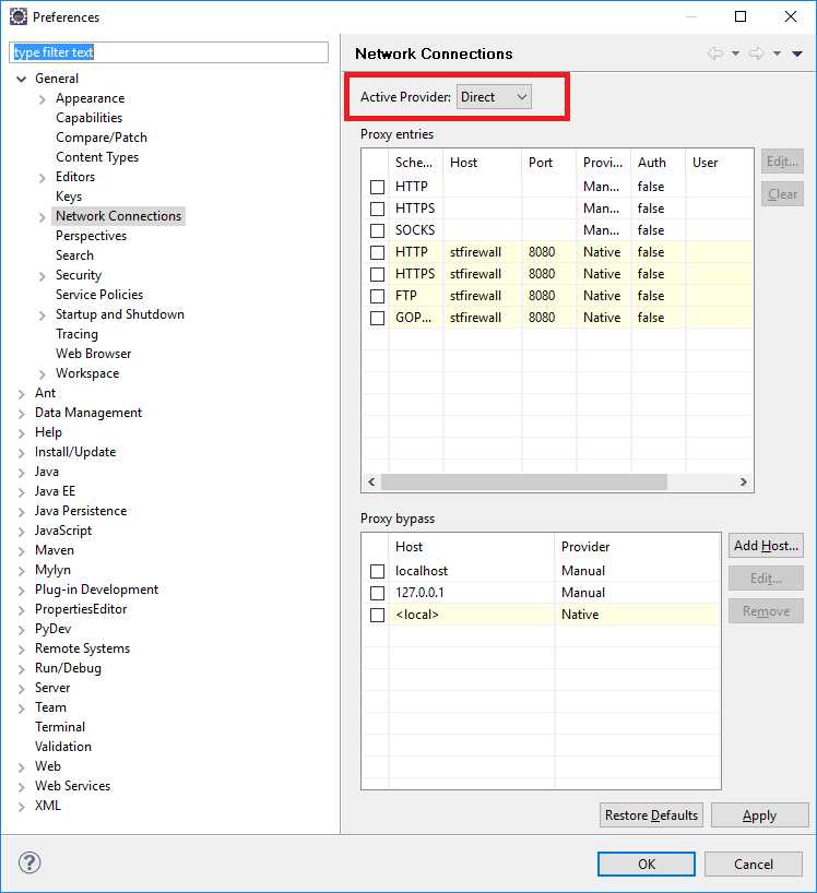 Eclipse Network setup