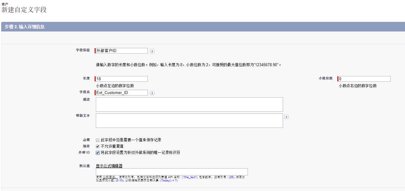 设置独有和外部ID字段