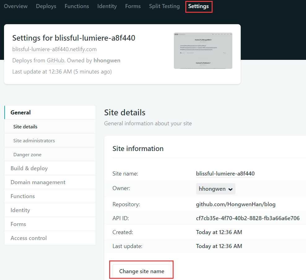 change site name