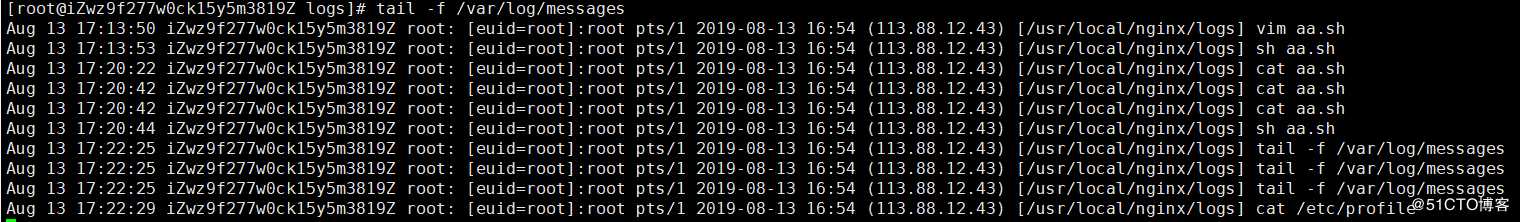 【centOS】系统执行命令记录到message 日志文件中